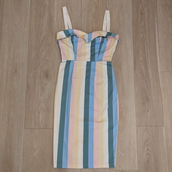 Collectif Sz S/US 6 Rainbow Stripe 50s Pinup Retro Rockabilly Pencil Dress - Picture 2 of 15